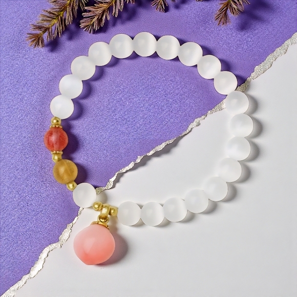 Elegant Natural Opal Beaded Dainty Stretchy Bracelet Pink Peach Charm - Picture 13 of 15